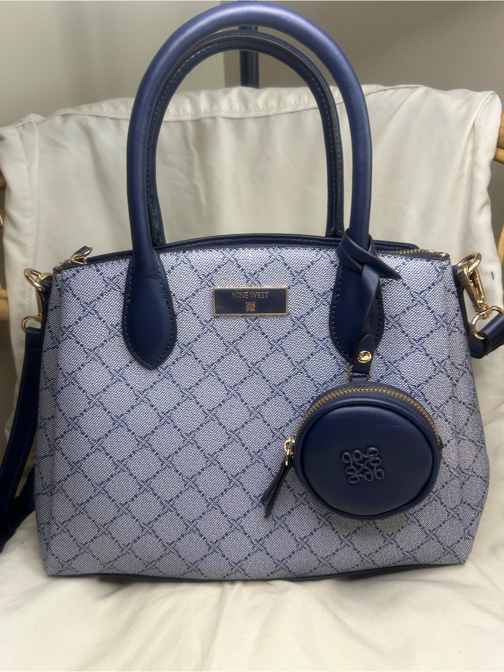 Nine West Blue Patterned Satchel with Coin Pouch - Picture 2 of 6